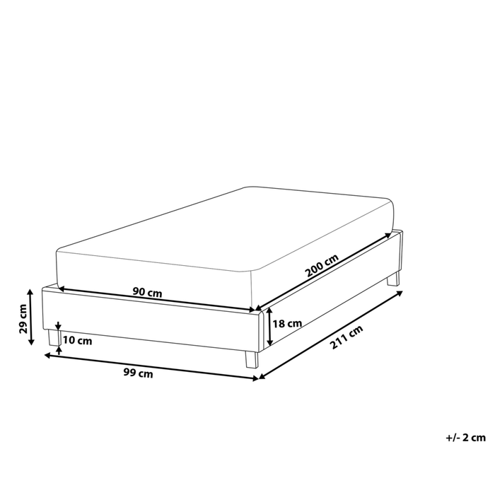 Letto singolo 90 x 200 in tessuto grigio con rete a doghe senza testiera