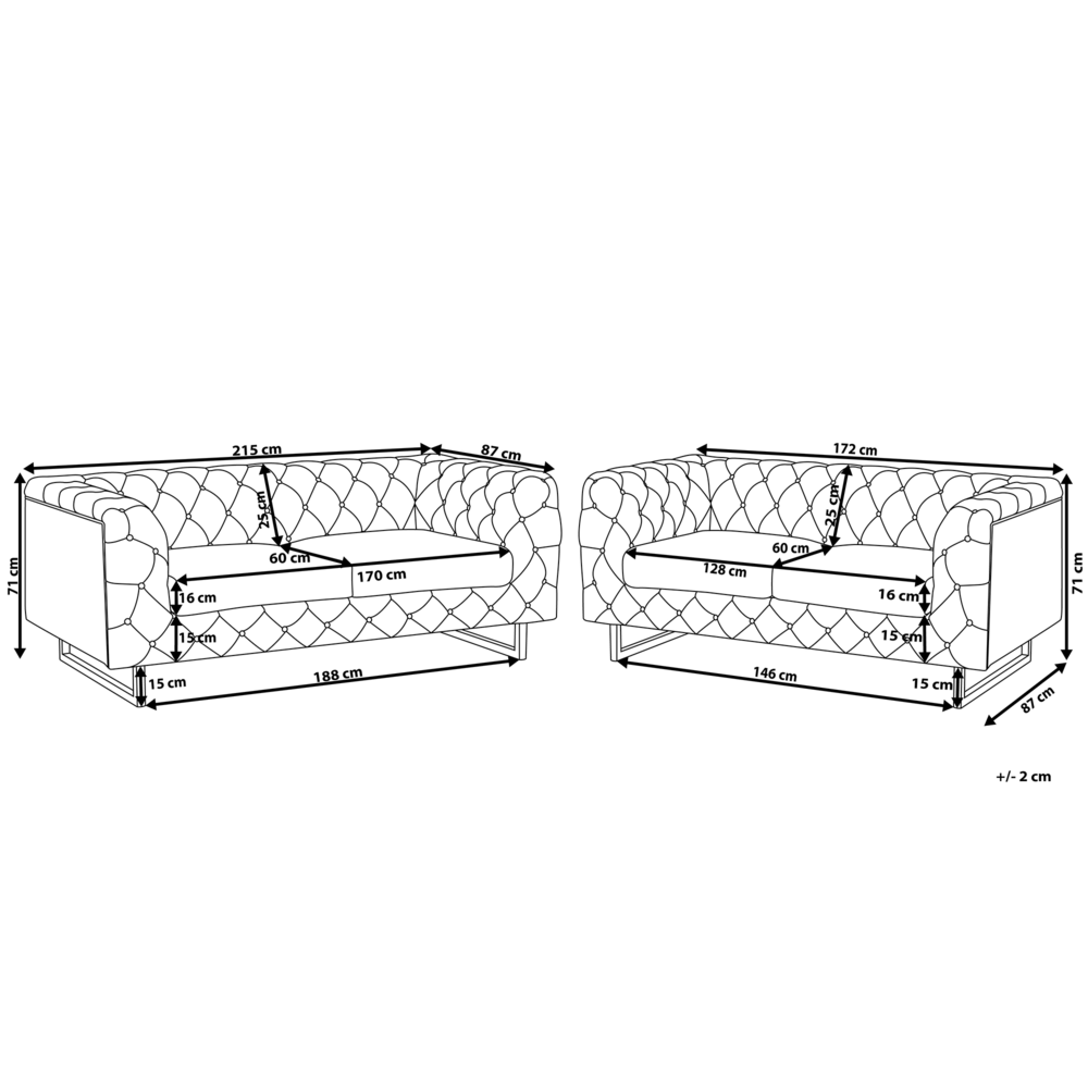 Set divano Chesterfield a 5 posti con bottoni avorio beige capitonnè