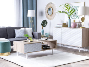 Tavolino in Legno Chiaro e Truciolare Bianco con 1 Cassetto moderno