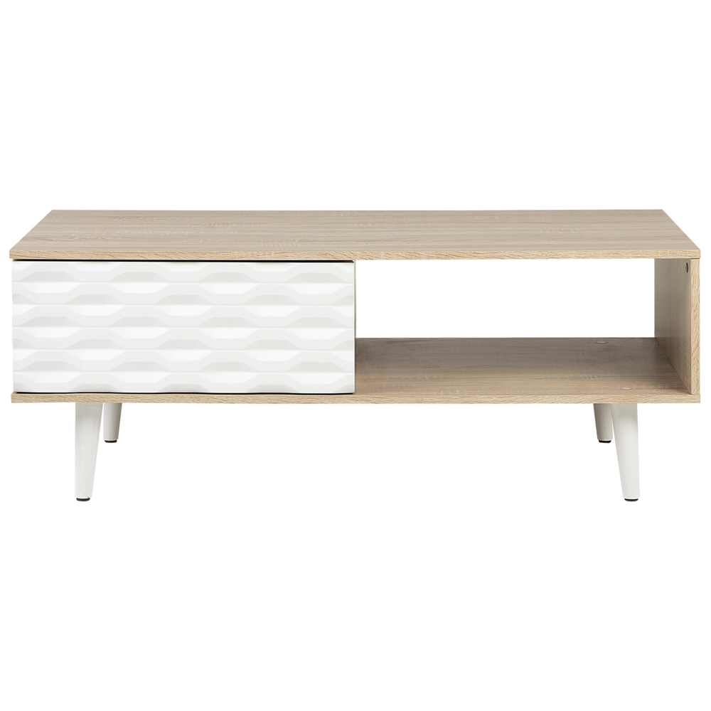 Tavolino in Legno Chiaro e Truciolare Bianco con 1 Cassetto moderno