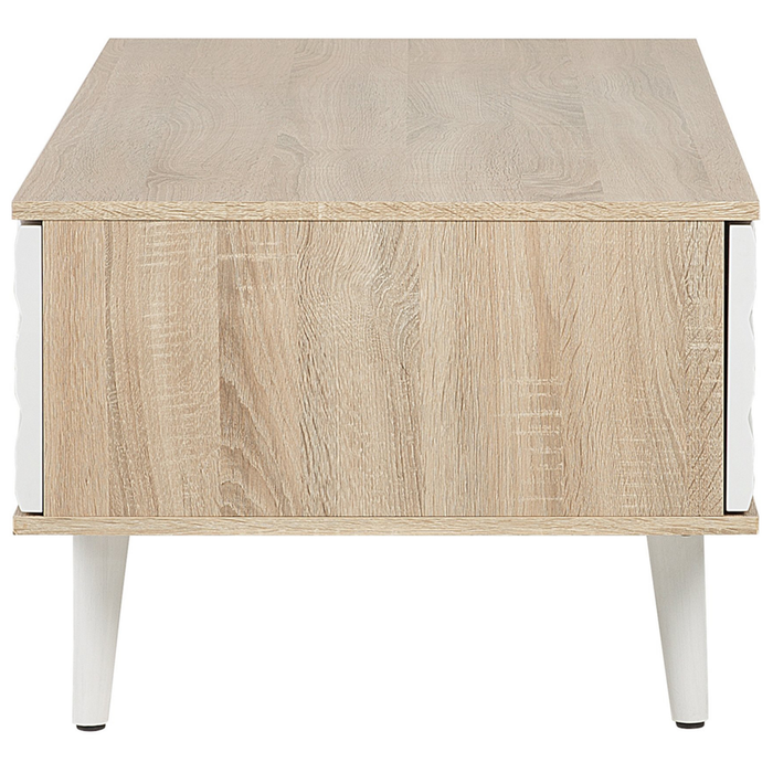 Tavolino in Legno Chiaro e Truciolare Bianco con 1 Cassetto moderno