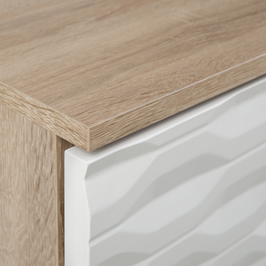 Tavolino in Legno Chiaro e Truciolare Bianco con 1 Cassetto moderno