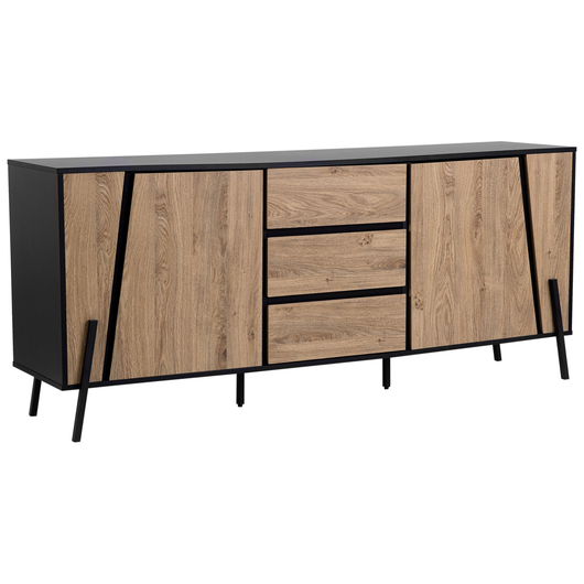 Madia credenza in legno chiaro 2 armadi 3 cassetti gambe in metallo minimalista