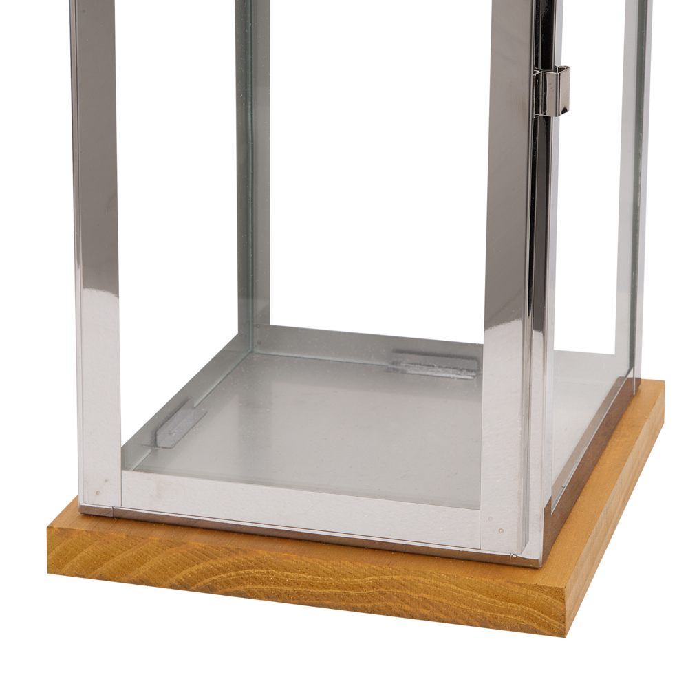 Lanterna in Legno Chiaro e Metallo Argentato H 41 cm Portacandele a Colonna con Manico in Corda