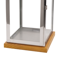 Lanterna in Legno Chiaro e Metallo Argentato H 41 cm Portacandele a Colonna con Manico in Corda