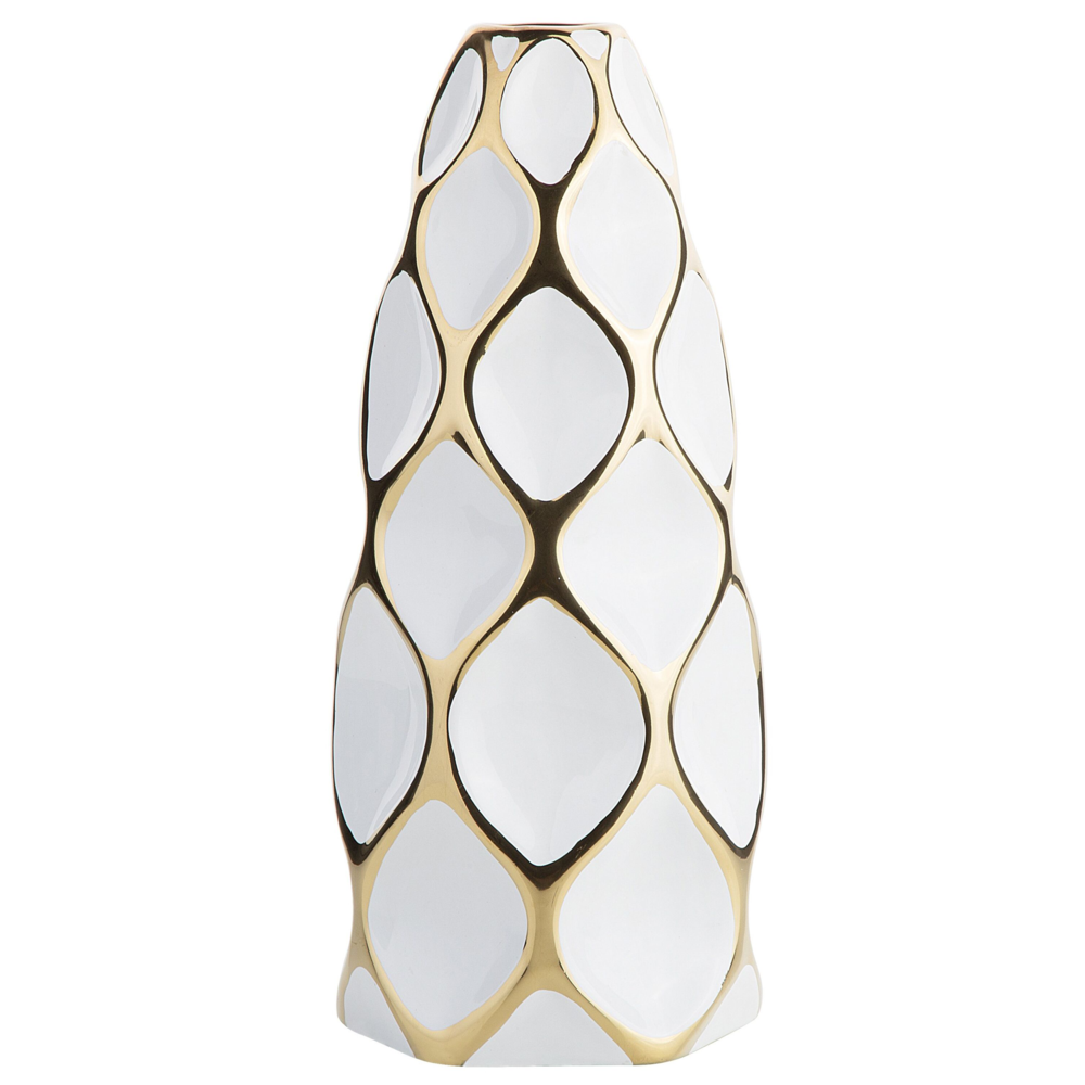 Vaso da fiori da tavola Bianco con gres porcellanato dorato 36 cm Geometrico moderno