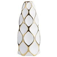 Vaso da fiori da tavola Bianco con gres porcellanato dorato 36 cm Geometrico moderno