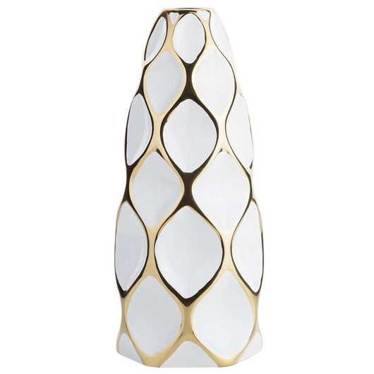 Vaso da fiori da tavola Bianco con gres porcellanato dorato 36 cm Geometrico moderno