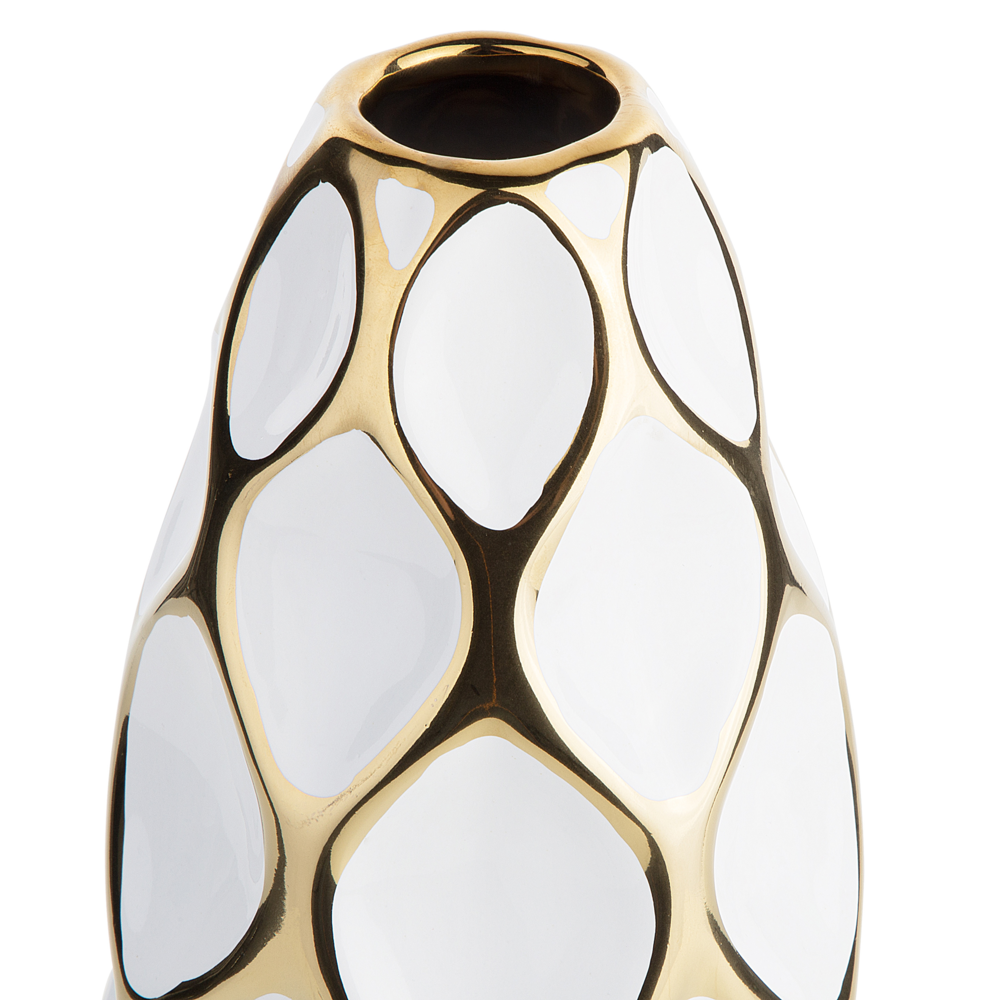 Vaso da fiori da tavola Bianco con gres porcellanato dorato 36 cm Geometrico moderno