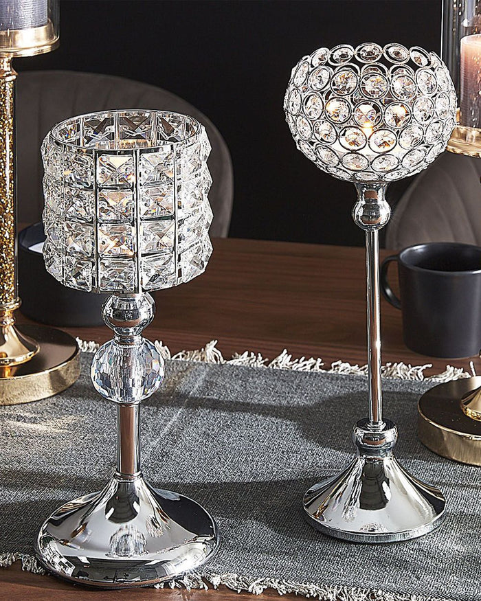 Portacandele Metallo color Argento Vetro Glamour candeliere candelabro stile moderno contemporaneo