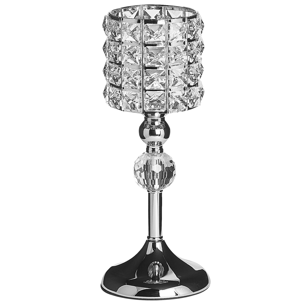 Portacandele Metallo color Argento Vetro Glamour candeliere candelabro stile moderno contemporaneo