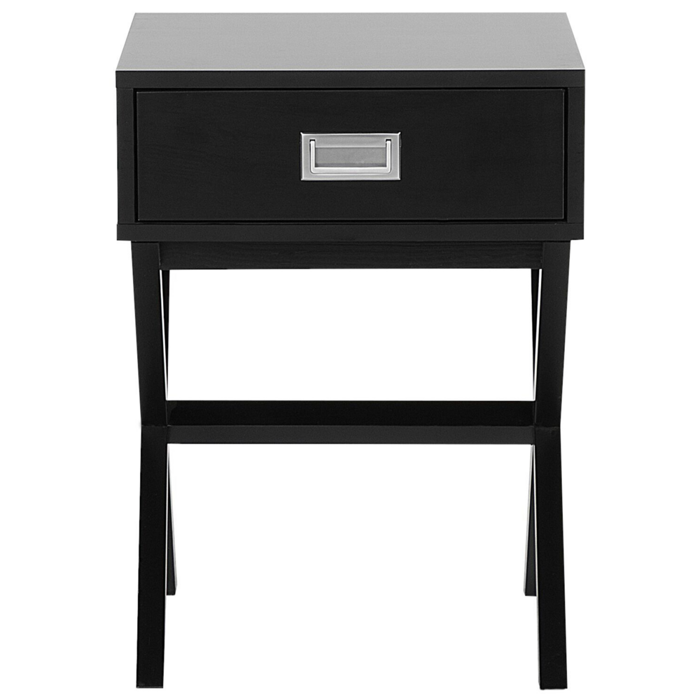 Comodino Nero Rettangolare Cassetto Portaoggetti Gambe In Legno Scandinavo