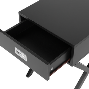 Comodino Nero Rettangolare Cassetto Portaoggetti Gambe In Legno Scandinavo