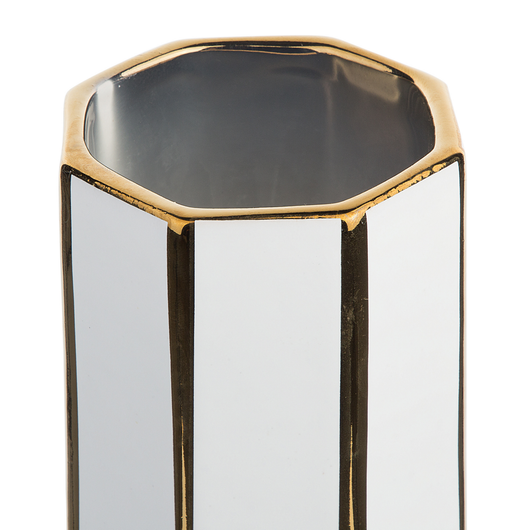 Vaso Fiori Bianco con dorato 40 cm Ceramica Moderno Eclettico decorazione Ottagonale