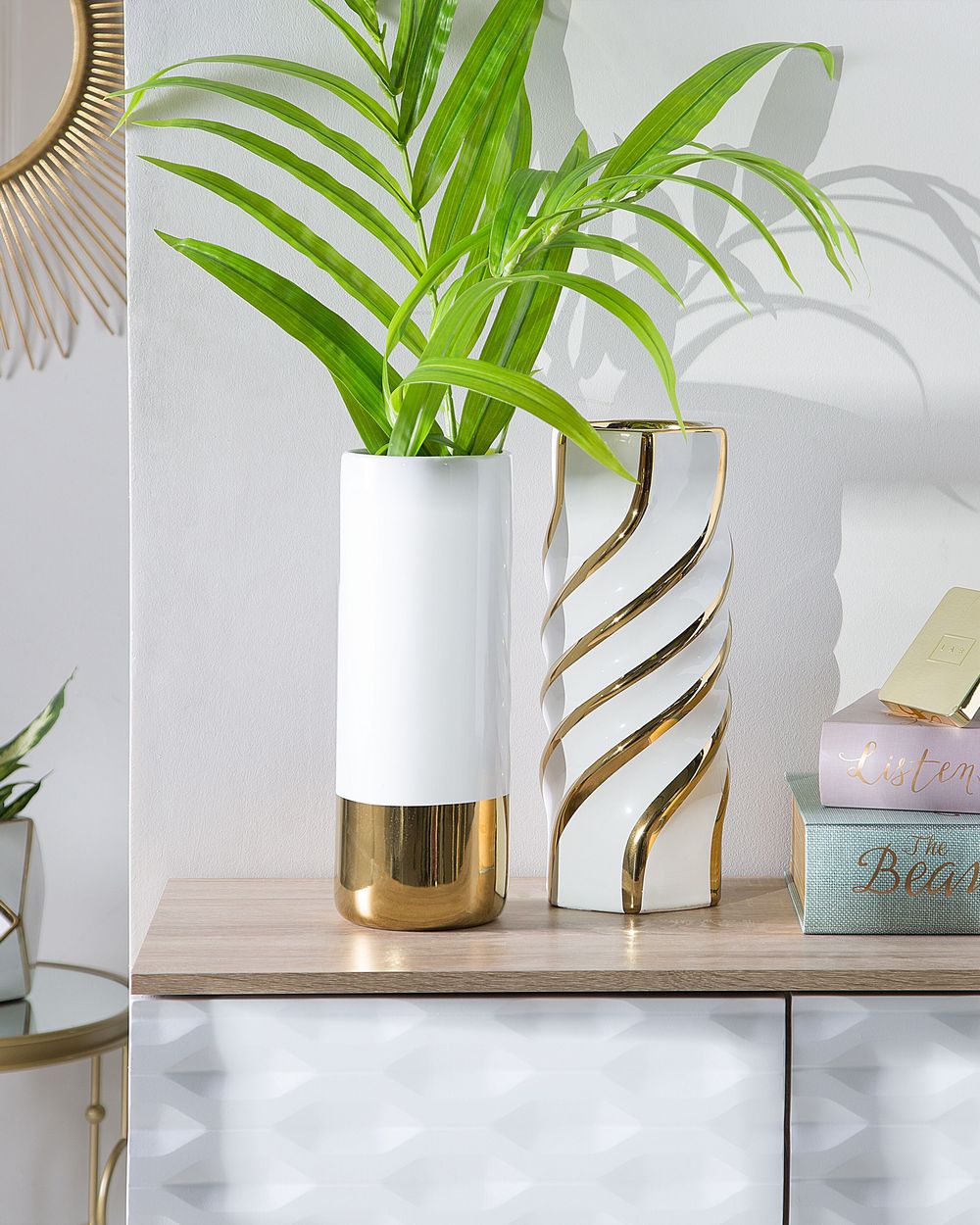 Vaso da fiori da tavola Bianco con ceramica dorato 36 cm moderno