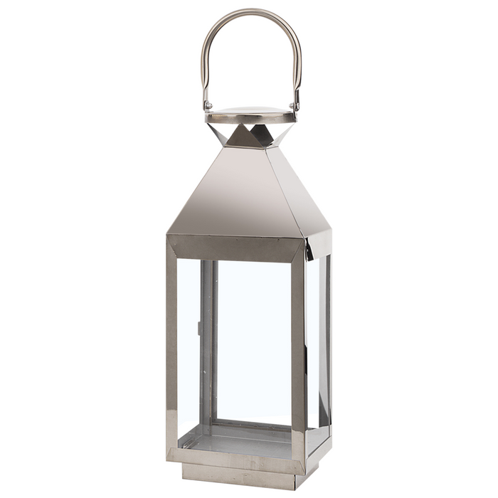 Lanterna in Metallo Argento Portacandele a Colonna in Acciaio Inox H 40 cm