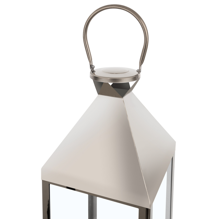 Lanterna in Metallo Argento Portacandele a Colonna in Acciaio Inox H 40 cm