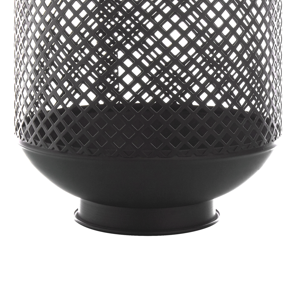 Lanterna In Metallo Nero Base Traforata Manico In Corda Candela Singola Moderna