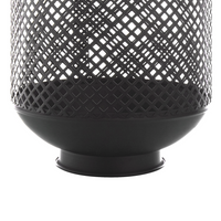 Lanterna In Metallo Nero Base Traforata Manico In Corda Candela Singola Moderna