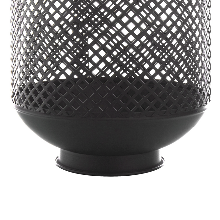 Lanterna In Metallo Nero Base Traforata Manico In Corda Candela Singola Moderna