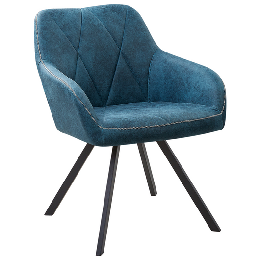 Set di 2 sedie da pranzo in tessuto blu con braccioli schienale trapuntato gambe in metallo Nero retrò di transizione