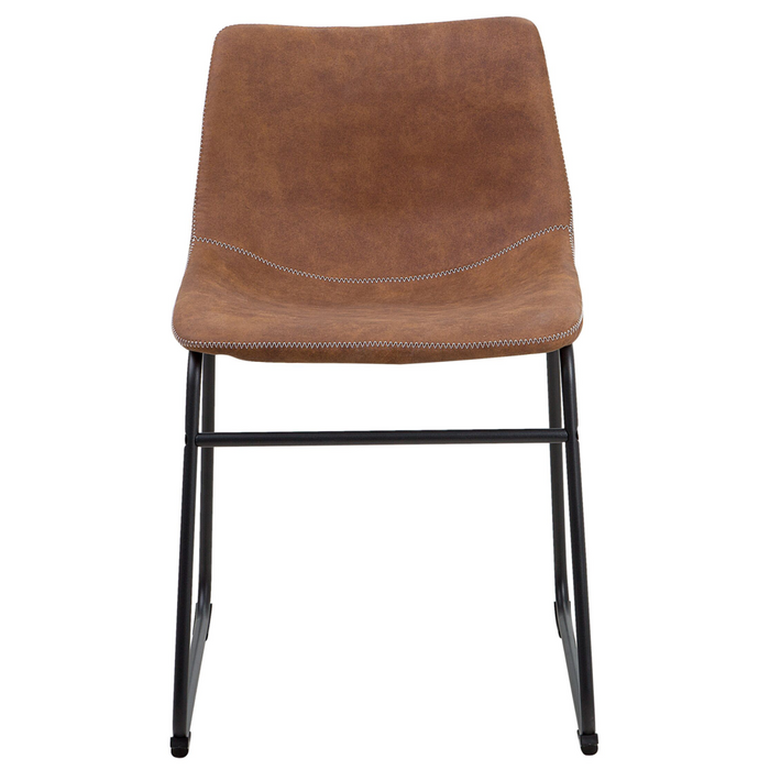 Set di 2 sedie da pranzo con rivestimento in tessuto marrone e gambe nere in stile retrò rustico