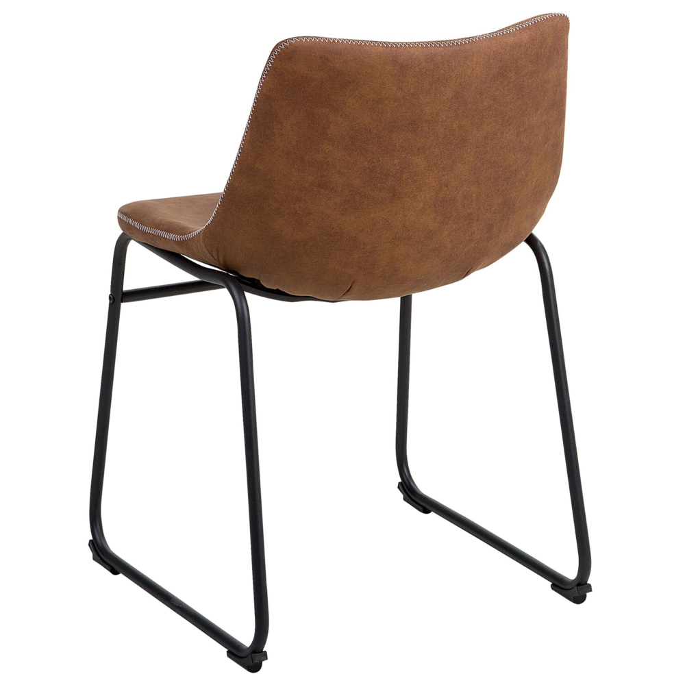 Set di 2 sedie da pranzo con rivestimento in tessuto marrone e gambe nere in stile retrò rustico