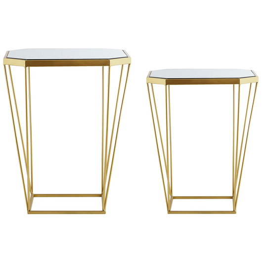 Set di 2 Tavolini in Metallo Base dorato Vetro Specchio Round Top Decorativo Glam