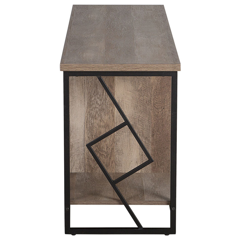 Mobile TV con finitura in legno scuro per TV fino a 60 pollici con struttura in metallo Nero con ripiani aperti