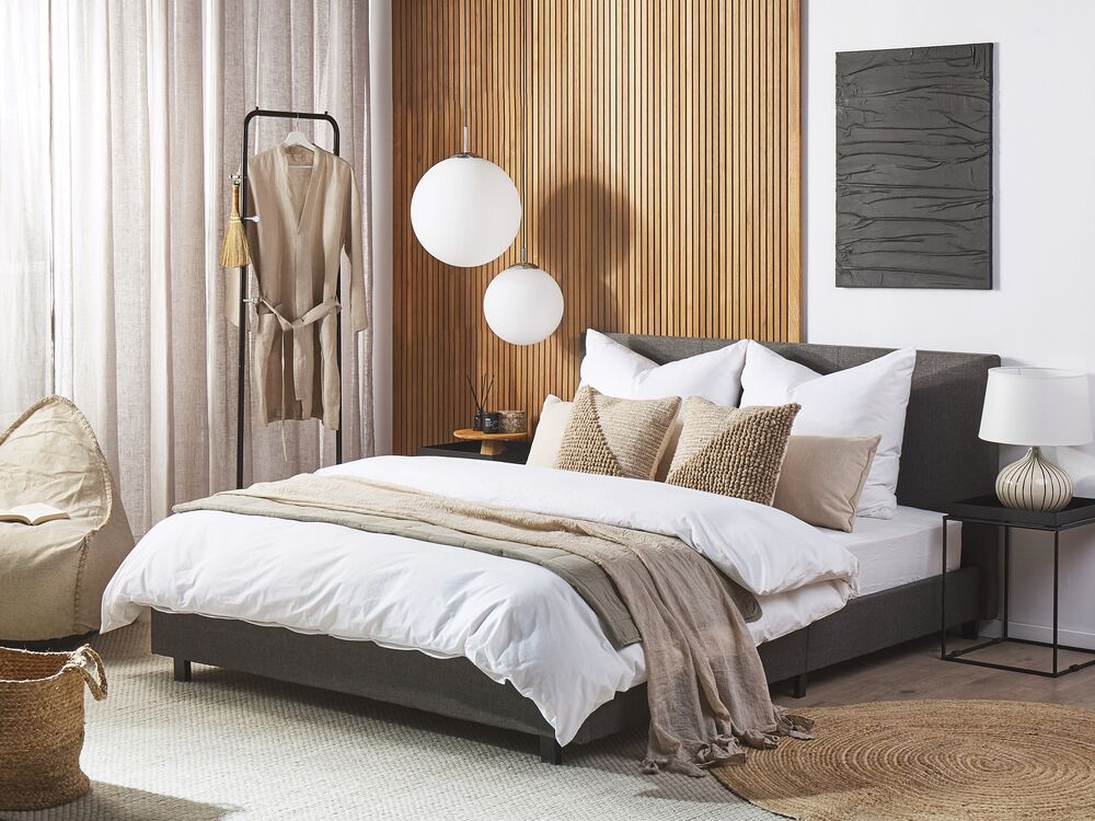 Letto a doghe Tessuto in poliestere grigio imbottito 160 x 200 cm Design moderno