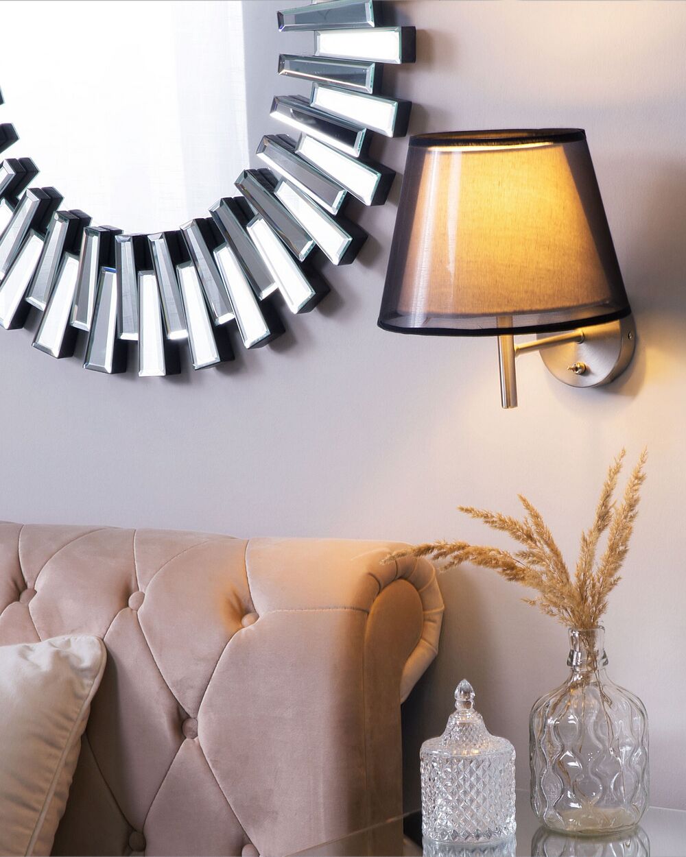 Lampada da Parete Tessuto Grigio Campana Paralume 28 cm Lucido Glam Moderno