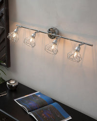 Lampada da Soffitto in Metallo Argento 4 Luce Paralumi a Gabbia Bracci Orientabili Moderna