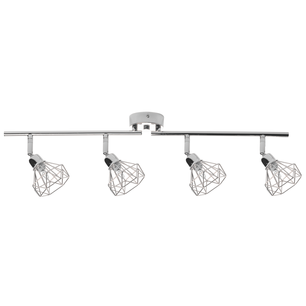Lampada da Soffitto in Metallo Argento 4 Luce Paralumi a Gabbia Bracci Orientabili Moderna