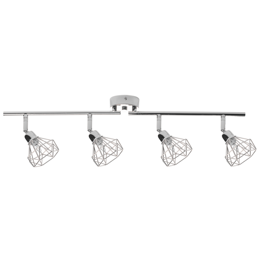 Lampada da Soffitto in Metallo Argento 4 Luce Paralumi a Gabbia Bracci Orientabili Moderna