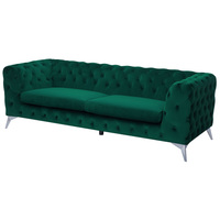 Divano a 3 posti in velluto verde stile Chesterfield con schienale basso
