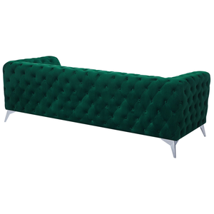 Divano a 3 posti in velluto verde stile Chesterfield con schienale basso