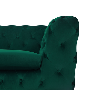 Divano a 3 posti in velluto verde stile Chesterfield con schienale basso