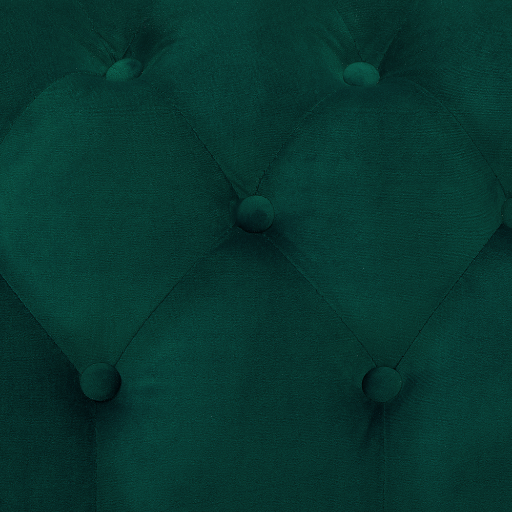 Divano a 3 posti in velluto verde stile Chesterfield con schienale basso