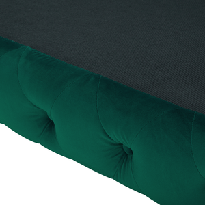 Divano a 3 posti in velluto verde stile Chesterfield con schienale basso