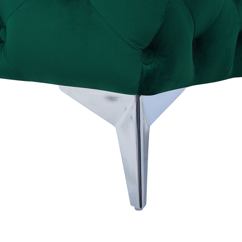 Divano a 3 posti in velluto verde stile Chesterfield con schienale basso