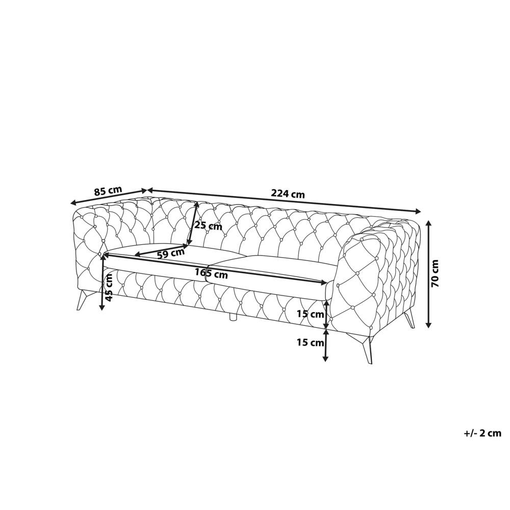 Divano a 3 posti in velluto verde stile Chesterfield con schienale basso