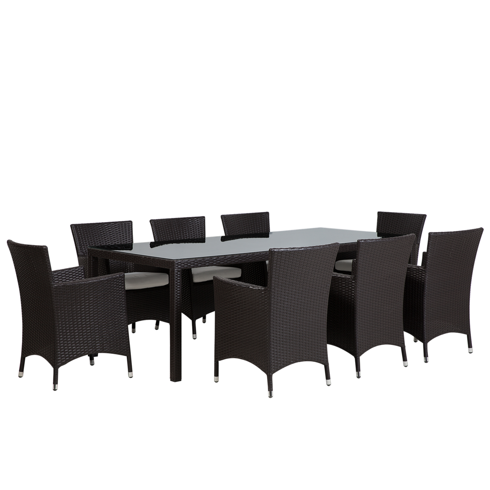Set da pranzo da giardino marrone scuro finto rattan 8 posti con cuscini resistente ai raggi UV Patio tradizionale