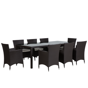 Set da pranzo da giardino marrone scuro finto rattan 8 posti con cuscini resistente ai raggi UV Patio tradizionale