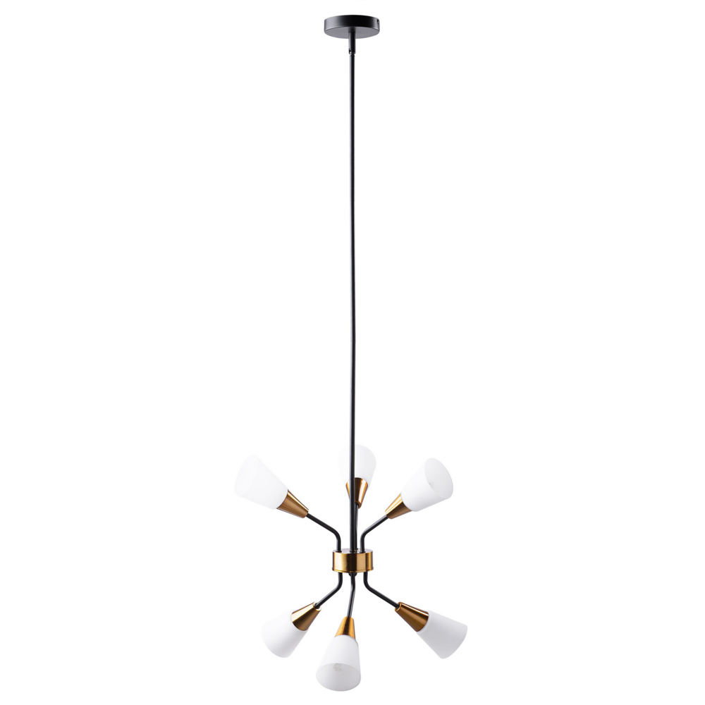 Lampada a Sospensione Montatura in Metallo dorato e Bianco Campana Paralumi Cavo Lungo Industrial