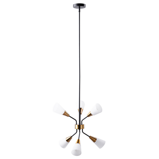 Lampada a Sospensione Montatura in Metallo dorato e Bianco Campana Paralumi Cavo Lungo Industrial