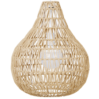 Lampadario in Carta Beige con Paralume Intrecciato Rotondo Stile Boho