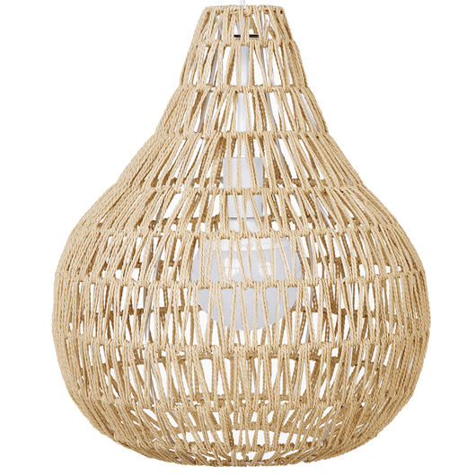 Lampadario in Carta Beige con Paralume Intrecciato Rotondo Stile Boho