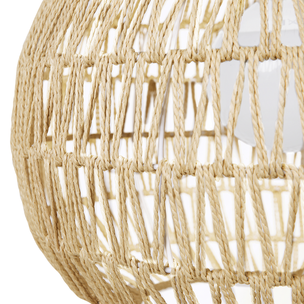 Lampadario in Carta Beige con Paralume Intrecciato Rotondo Stile Boho