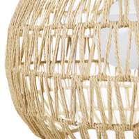 Lampadario in Carta Beige con Paralume Intrecciato Rotondo Stile Boho