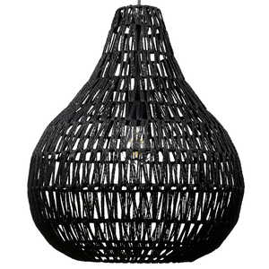 Lampadario in Carta Nero con Paralume Intrecciato Rotondo Stile Boho